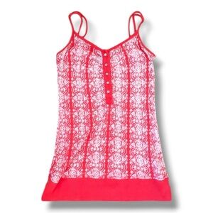 Inc Semi Sheer Red Tank top w/ rhinestone buttons